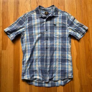 Lee Men’s One Pocket Blue Plaid Short Sleeve Button Down Shirt Med 90s y2k